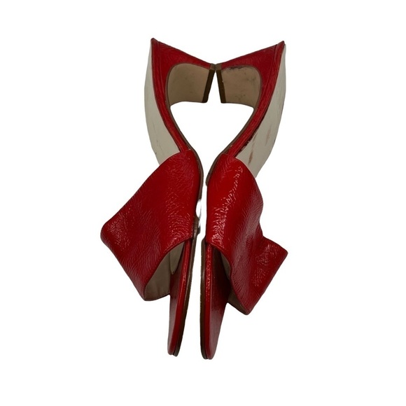 Ann Marino Red Leather Block Heel Slide Sandals Size 9 1/2 Women’s - Picture 7 of 11